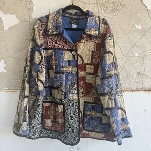 Vintage Jacket Koos of Course Silk Quilted Multicolor Reversible Button Front XL